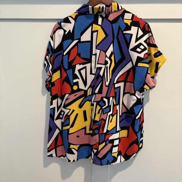 Big Dart Top Women Size US 12 Colorful Abstract Geometric Retro Graffiti Pop Art - Picture 6 of 10